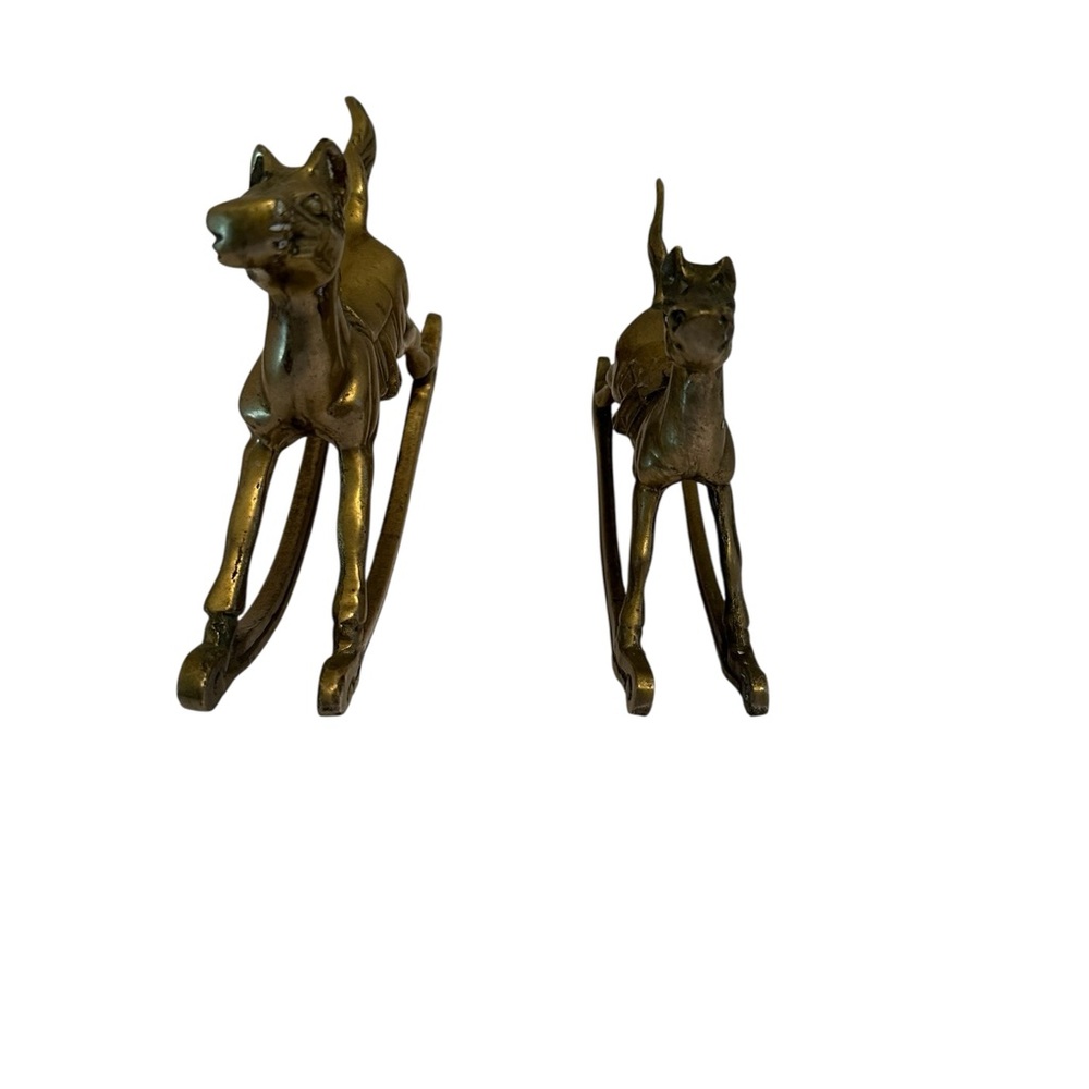 Vintage Brass Carousel Rocking Horse Figurine Set Of 2